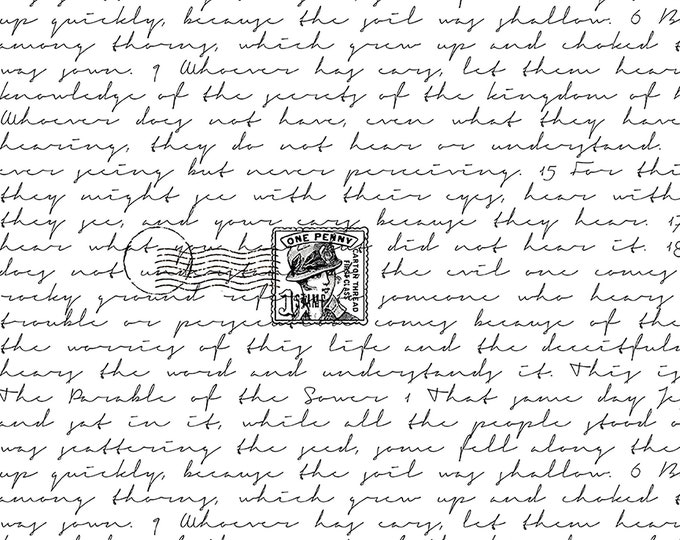 Sew Journal Sewer Parable Text Fabric // Riley Blake Designs C13891-White by the HALF YARD