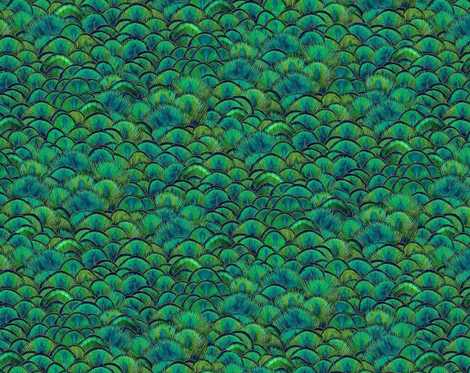Luminosity Peacock Feather Fabric Metallic // Northcott 24458M-76 by the HALF YARD
