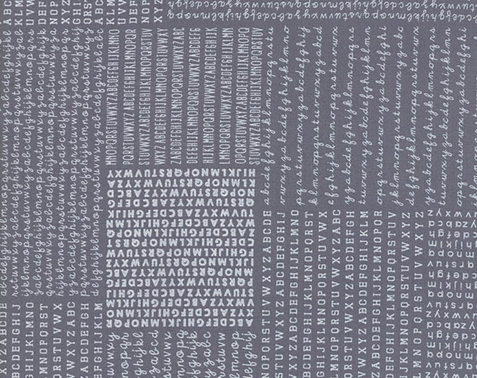 Harmony Dark Rain Alphbets Fabric by Sweetwater for Moda 5690 16 Grey by the Half Yard