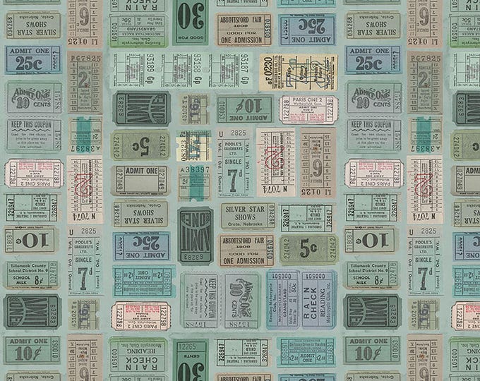 Tim Holtz Teal Palette Tickets Fabric // FreeSpirit PWTH272.TEAL by the Half Yard