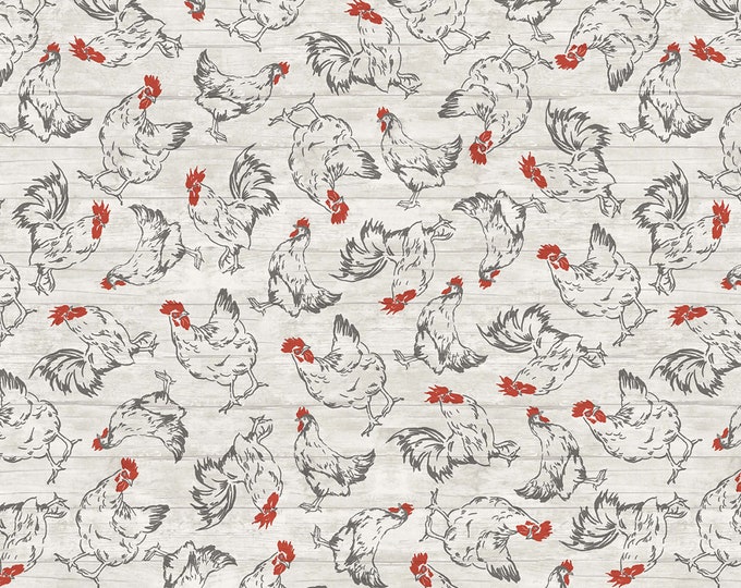 Life is Better on the Farm Cream Rooster Toss Fabric // Michael Miller CX9965-CREA by the Half Yard