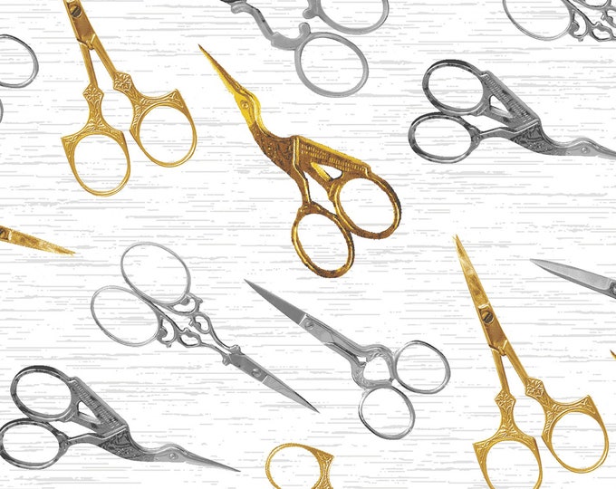 SALE A Stitch in Time Embroidery Scissors Fabric // Windham Fabrics 51512 3 by the Yard