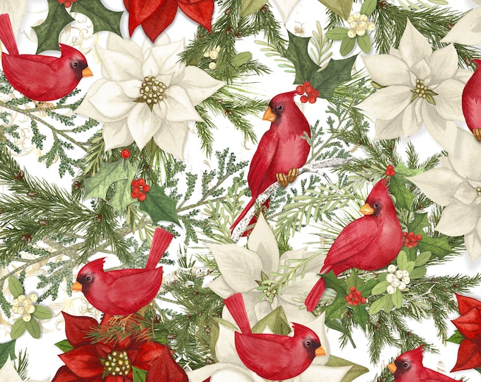 Cardinal Elegance Birds Fabric // Springs Creative by the Half Yard