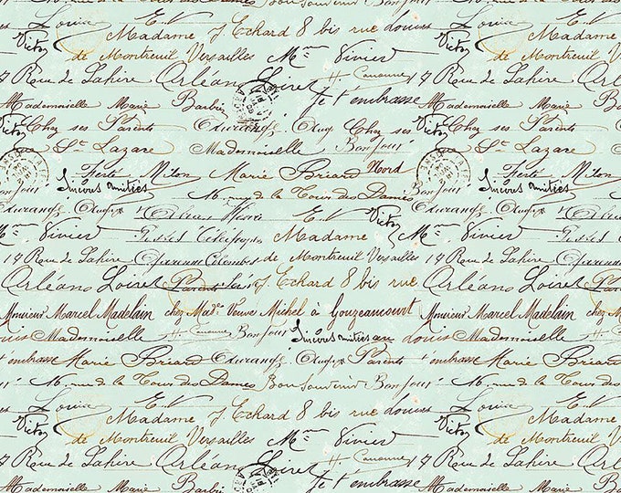 Vintage Rose Handwriting Text Fabric // Timeless Treasures Script-CD2210 Sage by the Half Yard
