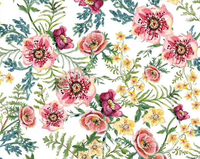 Forest Friends Floral Girl Fabric // 3 Wishes 18674-WHT-CTN-D by the Half Yard