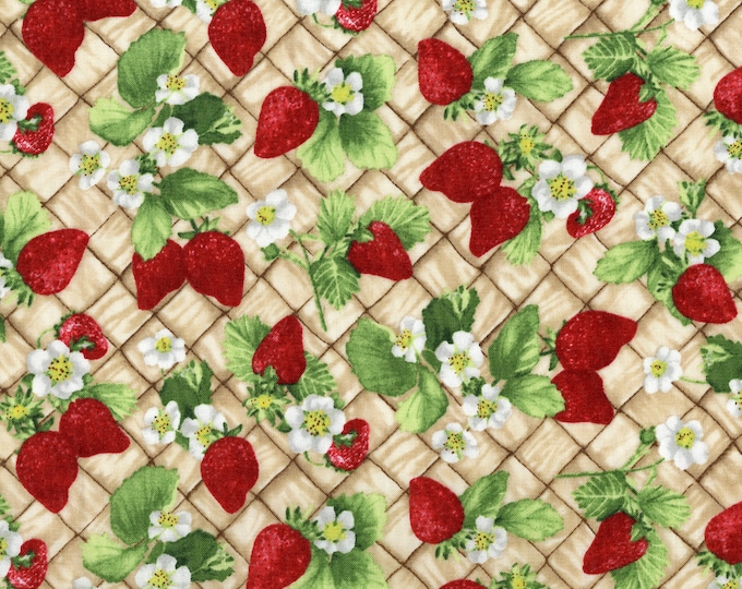 Ambrosia Farm Berry Picking Strawberry Fabric // RJR Studios 3557-001 by the HALF YARD