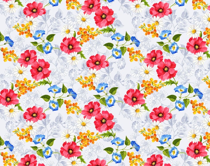 Morning Glorys Daisies Poppies Fabric // Quilter's Palette 13645 by the HALF YARD