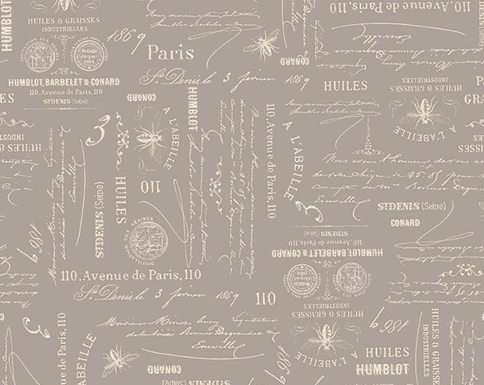 108" Premium Wide Quilt Back Bee Script Fabric // Marcus QB521322D Charcoal by the Half Yard