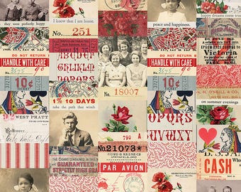 Tela collage con paleta roja de Tim Holtz // FreeSpirit PWTH220.RED por media yarda