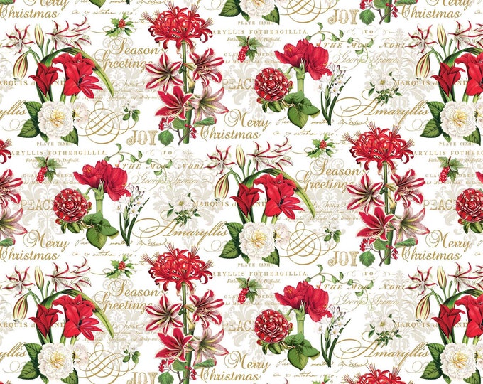 Merry Christmas Feature Floral Fabric // Northcott 24631-10 by the HALF YARD