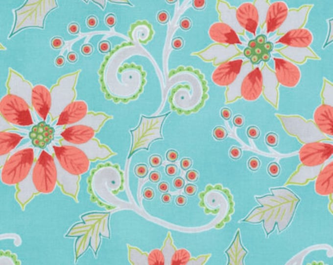 Winterland Poinsettia Fabric // FreeSpirit PWDF257.0BLUE by the HALF YARD