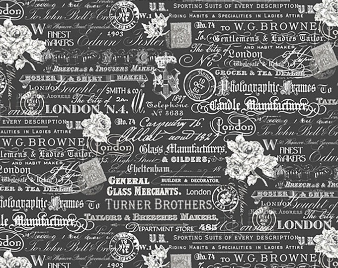 London Text & Stamps Word Fabric // Whistler Studios // Windham Fabrics 52344-3 by the HALF YARD