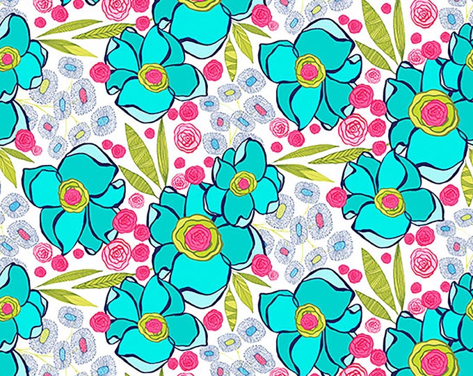 Josie Jean Blue Floral Fabric // Clothworks Y3266-1 White by the Half Yard