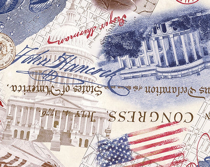 REMNANT 8" Proud To Be An American Collage Fabric // Timeless Treasures Patriots USA-C1337