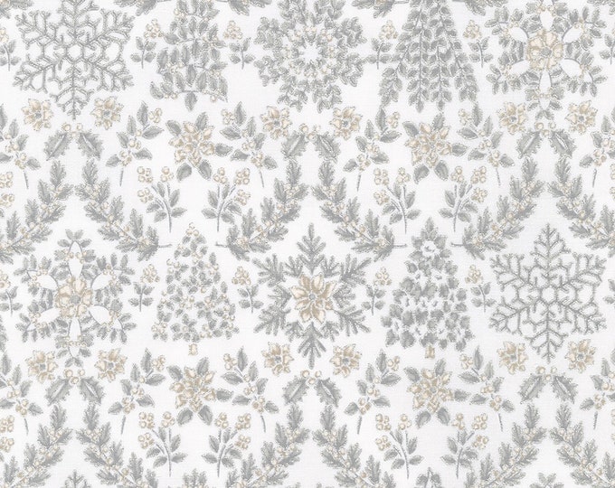 Holiday Flourish Snow Flower Fabric // Robert Kaufman SRKM21601-412 Dove by the Half Yard