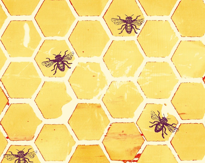 Pollinator Bumblehoney Fabric // Leslie Tucker Jenison // RJR Studios LT303-YE2 Yellow by the HALF YARD