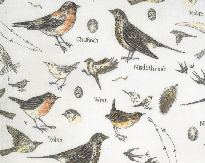 Botanicals Birds Nature Fabric // Moda 16910 11 Parchment by the Half Yard