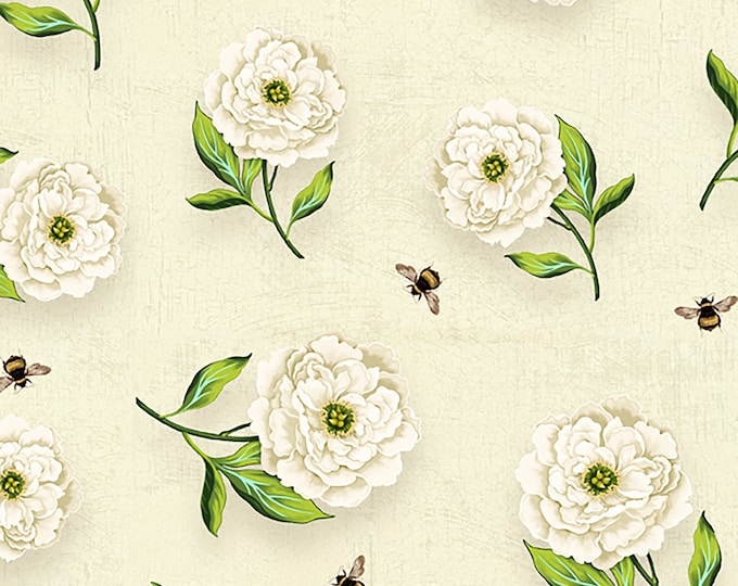Floral Serenade Peony Toss Fabric // Wilmington Prints 3007 68494 217 Cream by the HALF YARD
