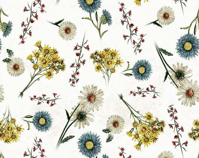 Botanical Journal Digital Floral Fabric // Clothworks Y3241-1 by the HALF YARD