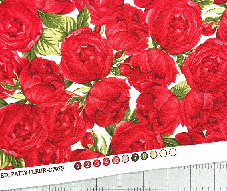 Garden Rose Fleur Medium Red Roses // Timeless Treasures C7973-CREAM by ...