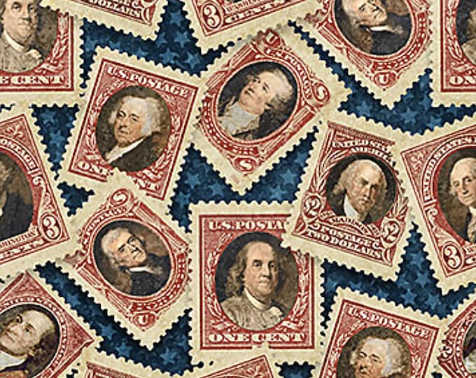 America 250 Stonehenge Stamps Fabric // Northcott Studio DP28369-49 Beige by the Half Yard
