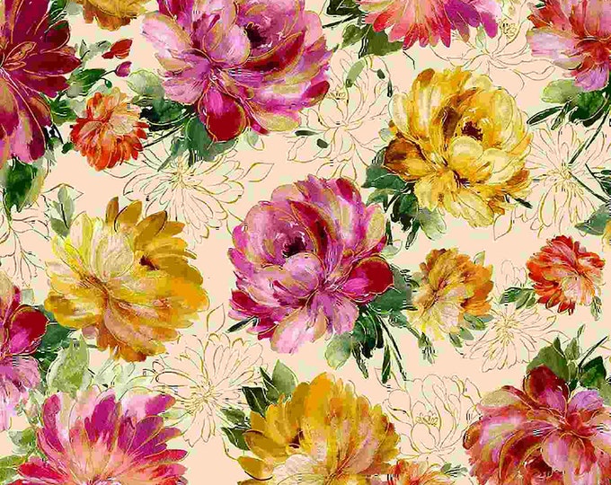 Fleur Felicity Medium Metallic Peonies Fabric // Timeless Treasures CM8281 by the Half Yard