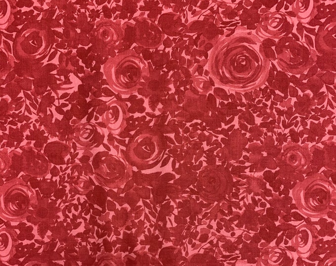 Fresh Picked Tonal Roses Fabric Dark Coral // Clothworks Y2370 40 by the Half Yard