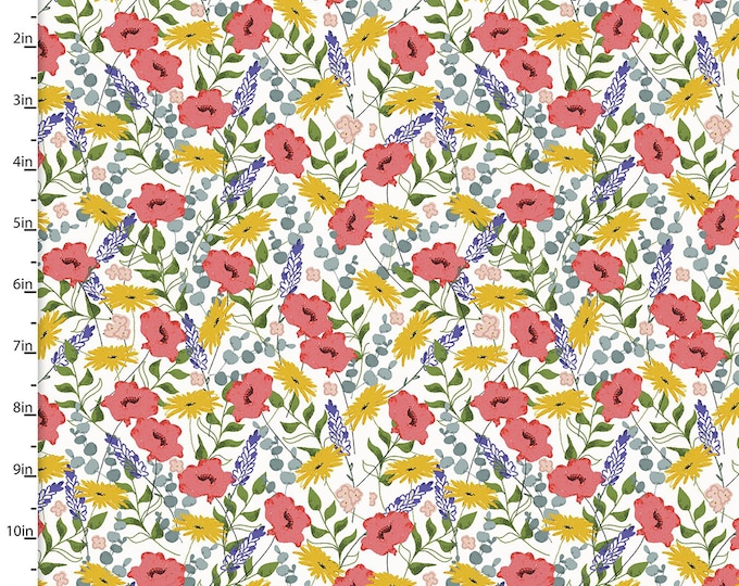SALE Feed the Bees All Over Floral Fabric // 3 Wishes 17214-WHT-CTN-D by the Yard