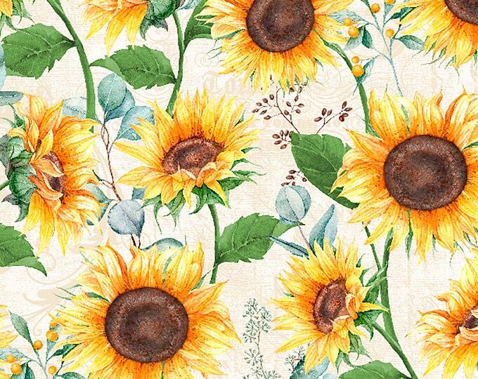 Sundance Meadow Large All Over Sunflowers Fabric // Wilmington Prints 1665 33848 157 by the HALF YARD