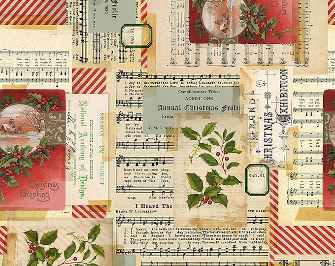 Tim Holtz Holidays Past Holiday Collage Fabric // FreeSpirit PWTH195.MULTI by the Half Yard