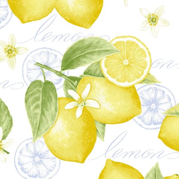 Just Lemons Large Tossed Lemons Fabric // Henry Glass 9342-14 Multi by the HALF YARD