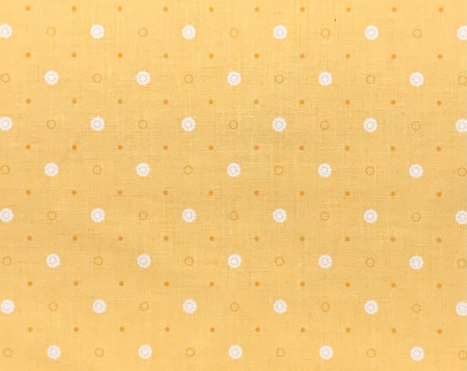 REMNANT 10" Polka Dot Stitches Yellow Dot Fabric // Riley Blake Designs C3057