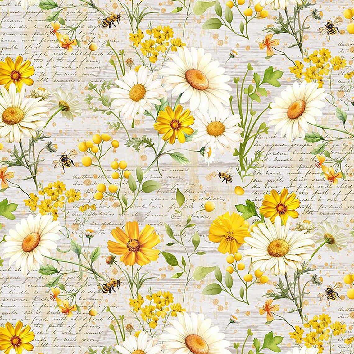 You Are My Sunshine Daisy & Sunflower Text Fabric // Timeless Treasures ...