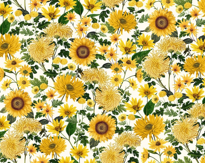 SALE Grateful Fall Foliage Sunflower Fabric // Michael Miller DCX9661-CREM by the Yard