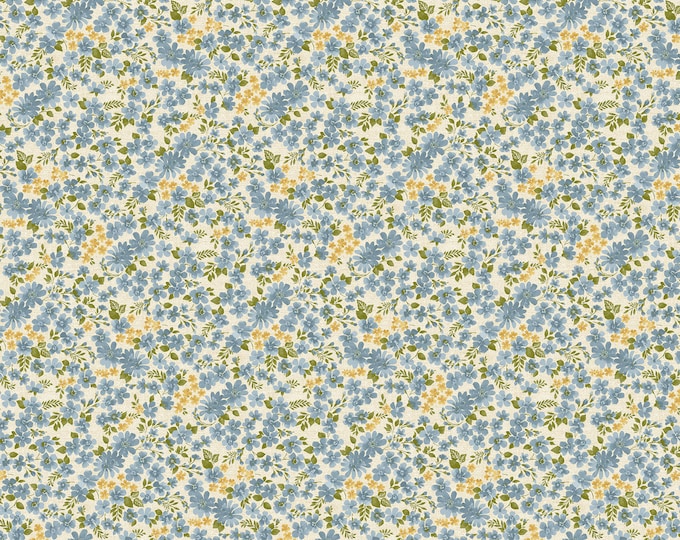 Garden Happy Watercolor Floral Fabric // Benartex 9422-55 Blue by the Half Yard