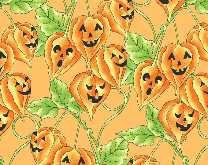 Spellcaster's Garden Jack O' Lantern Vine Fabric // Maywood Studio MAS9813-O by the Half Yard
