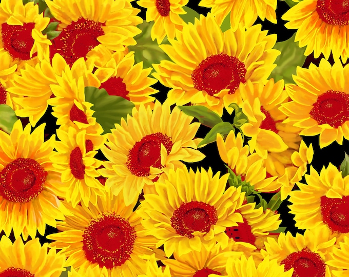 Sunshine & Bumblebee Packed Sunflowers Fabric // Print Concepts 10357 by the Half Yard