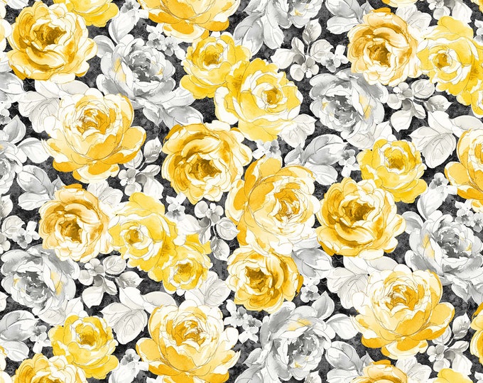 Sunny Delight Cabbage Roses Fabric // Michael Miller CM9845-GRAY-D by the HALF YARD