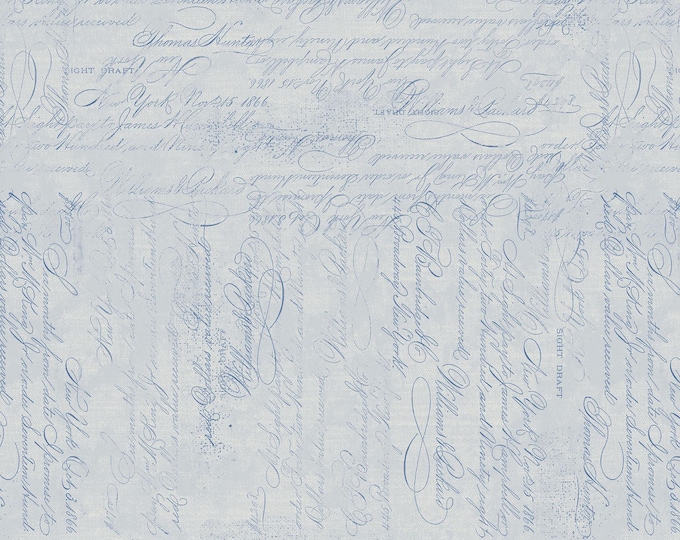 English Blue & White Handwriting Fabric // Blank Quilting I3536-90 by the HALF YARD