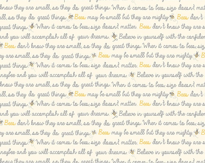 Birds & Bees Text Writing Fabric // Marcus R190743D Cream by the Half Yard