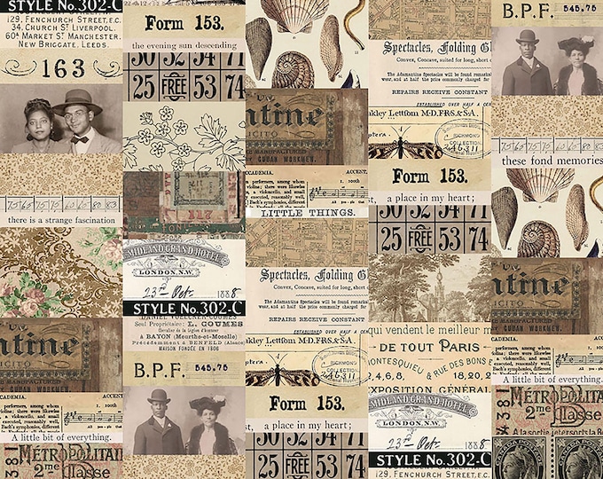 Tim Holtz Neutral Palette Collage Fabric // FreeSpirit PWTH250.NEUTRAL by the Half Yard