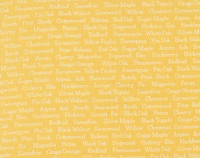 Cozy Up Tree Text Fabric // Moda 29124 24 Sunshine by the HALF YARD