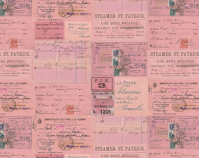 Tim Holtz Pink Palette Ephemera Fabric // FreeSpirit PWTH215.PINK by the Half Yard