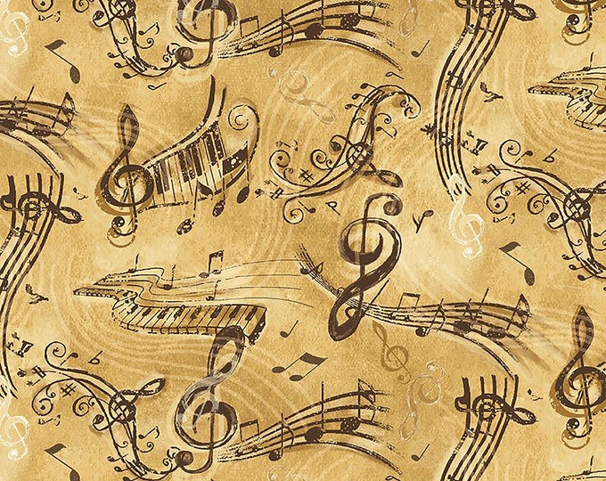 Sonata Vintage Music Notes Fabric // Timeless Treasures MUSIC-CD3092 Tan by the HALF YARD