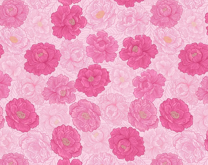 Love Blooms Peony Floral Fabric // Lewis & Irene A525.3 Bright Pink by the Half Yard