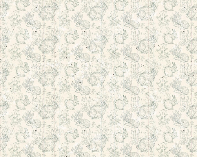 Parisian Snippets Bunnies Fabric // Blank Quilting 4297-70 Light Blue by the Half Yard