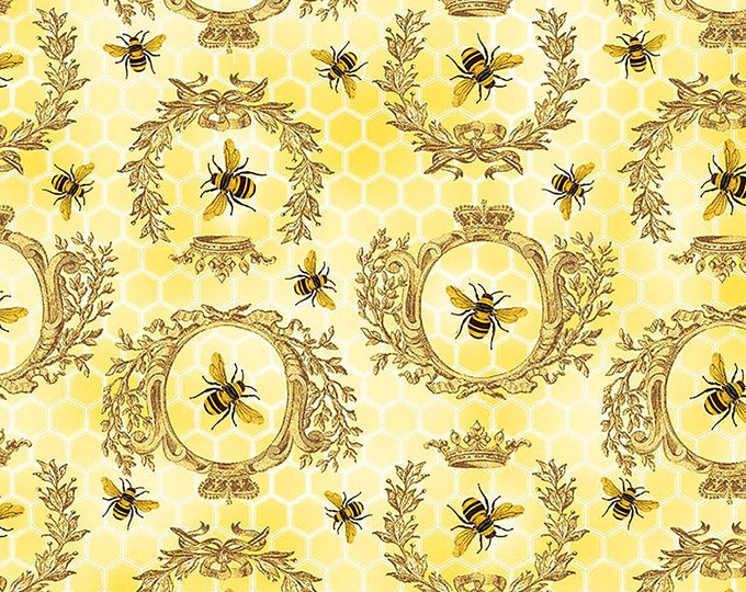 Queen Bee & Gold Crests Fabric // Timeless Treasures BEE-CD1353  Honey by the HALF YARD