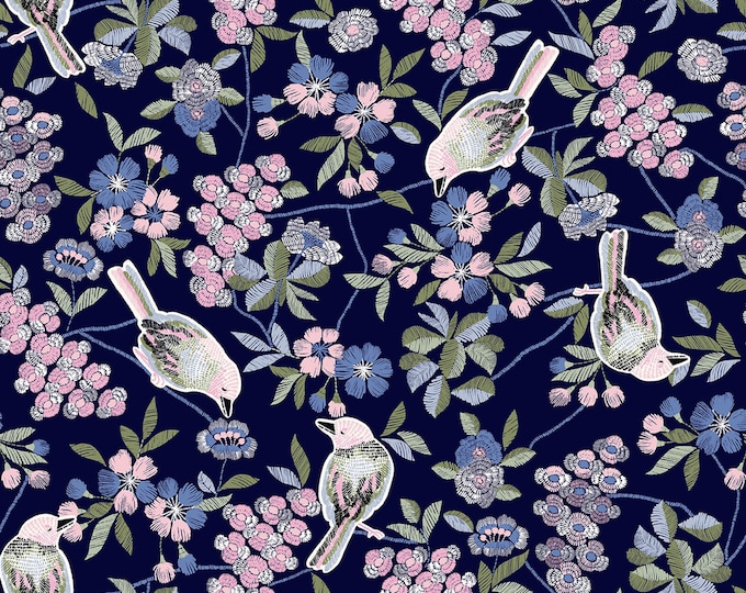 Serenade Perched Birds Floral Fabric // Windham 51226-1 by the Half Yard