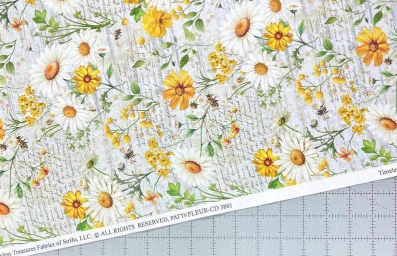 You Are My Sunshine Daisy & Sunflower Text Fabric // Timeless Treasures ...