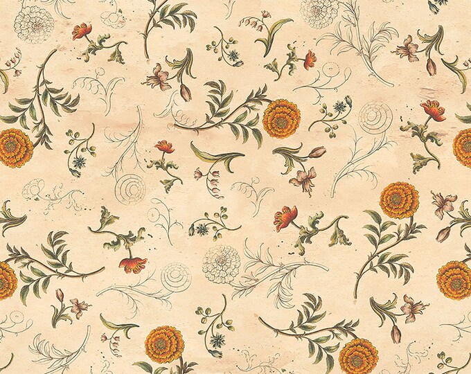 Tim Holtz Orange Palette Sketchbook Fabric // FreeSpirit PWTH234.ORANGE by the Half Yard